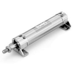 Pneumatisk cylinder i rostfritt st&aring;l CG5ENTFSR - dubbelverkande - enkelsidig kolvst&aring;ng - elastisk d&auml;mpning - NBR-t&auml;tningar - med gaffel