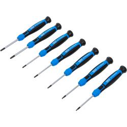 Jeu de tournevis de pr&eacute;cision - 7 pi&egrave;ces - Acier au chrome-vanadium - Manche en 2 parties - Longueur de lame 50 mm - Profil en T (pour Torx)
