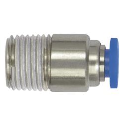 Rechte steekkoppeling Blauwe serie - mini - rond - R 1/8 - Buiten-&Oslash; slang 4 mm - Werkdruk -0,95 tot 10 bar - Kunststof/vernikkeld messing - Prijs per stuk