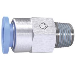 Rechte terugslagklep Blauwe serie - Schroefdraad naar slang - AG R 1/8 tot R 1/2 - Buiten-&Oslash; slang 4 tot 12 mm - Werkdruk tot 10 bar - Kunststof/vernikkeld messing - Prijs per stuk