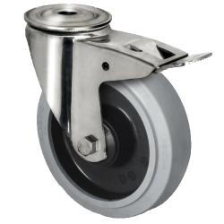 CASCOO R&uuml;ckenlochlenkrolle mit Totalfeststeller - Serie R4E2 - Elastik-PA-Rad - Rad-&Oslash; 100 bis 200 mm - Bauh&ouml;he 126 bis 230 mm - Tragkraft 150 bis 300 kg - Preis per St&uuml;ck