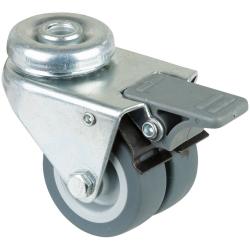 Apparatuur-dubbele rol met rem - gat aan de achterzijde - thermoplastisch wiel - wiel-&Oslash; 50 mm - bouwhoogte 73 mm - draagvermogen 70 kg - prijs per stuk