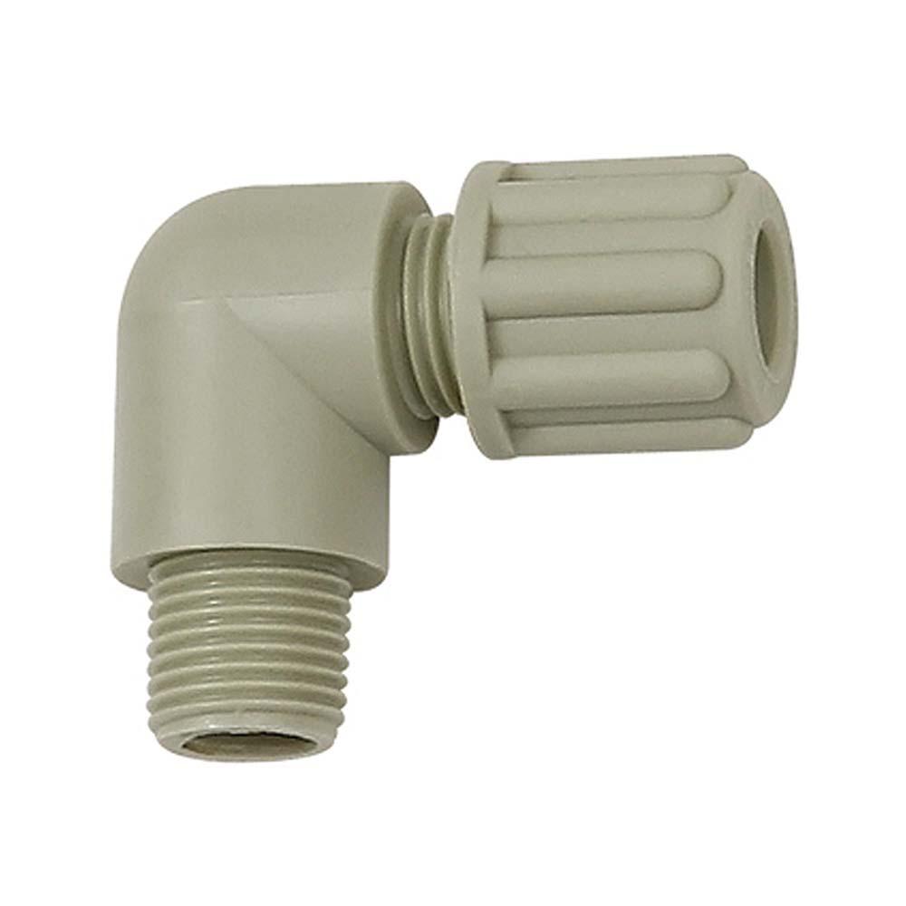 Haakse inschroefkoppeling - polypropyleen - buitendraad G 1/8 tot G 1/2 - voor slang 4/6 tot 9/12 mm - prijs per stuk