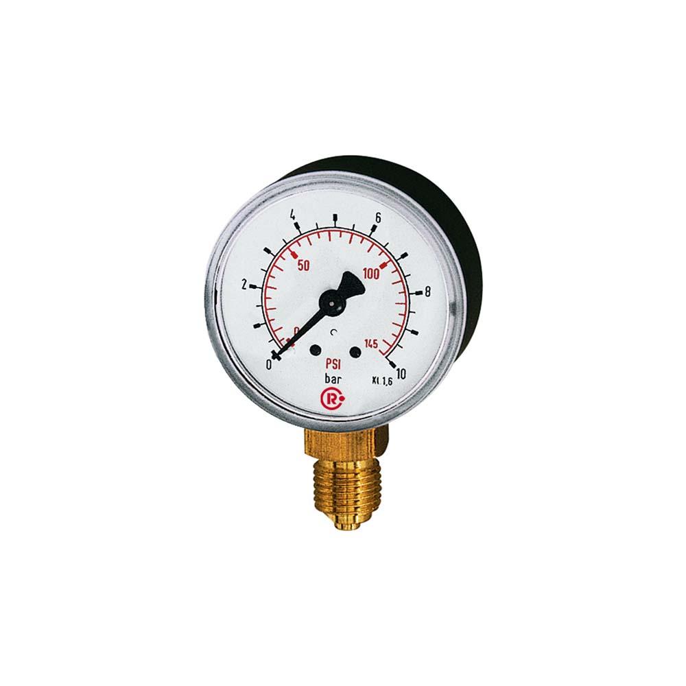 Manómetro estándar - Ø 50 o 63 - G 1/4" fondo radial - Grado 1.6 - Rango de medida 0 a máx. 16 bar - Carcasa de plástico - Doble escala