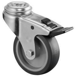 Zwenkwiel voor apparaten met rem - gat aan de achterzijde - thermoplastisch wiel - wiel-&Oslash; 75 mm - bouwhoogte 103 mm - draagvermogen 75 kg - prijs per stuk