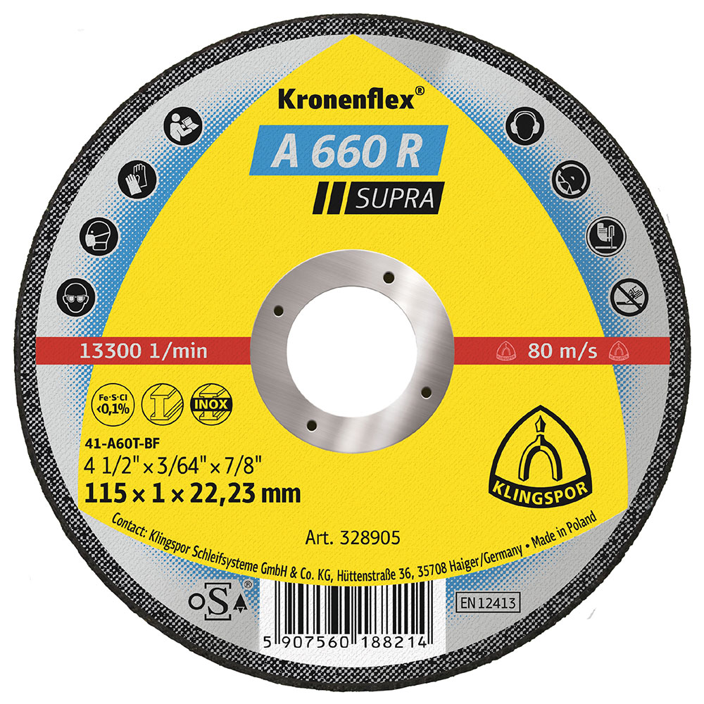 Snijschijf A 660 R Supra - voor roestvrij staal en staal - Ø 115 en 125 mm - VE 25 stuks - prijs per VE