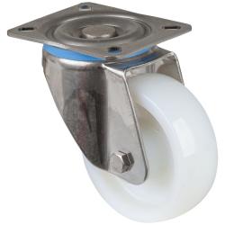 Rostfritt st&aring;lsv&auml;nghjul - med monteringsplatta - polyamidhjul - hjuldiameter 100 till 150 mm - totalh&ouml;jd 128 till 195 mm - lastkapacitet 200 till 750 kg - pris per styck