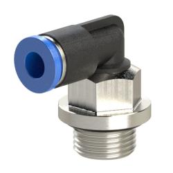 L-formad instickskoppling, Blue Series mini - vridbar - olika utv&auml;ndiga g&auml;ngor - slangens ytterdiameter 3 till 6 mm - arbetstryck 0,95 till 10 bar - plast/f&ouml;rnicklad m&auml;ssing - pris per styck