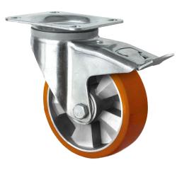 CASCOO Rotella girevole per carichi pesanti con freno totale - Serie BAU5 - Ruota in PU - &Oslash; della ruota da 125 a 200 mm - Altezza totale da 164 a 245 mm - Portata da 400 a 700 kg - Prezzo al pezzo