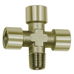 Raccord en croix - laiton nickel&eacute; - 3 x filetage femelle G - 1 x filetage ext&eacute;rieur R - surplat 10 &agrave; 21 - PN max. 60 bar - Prix &agrave; l'unit&eacute;