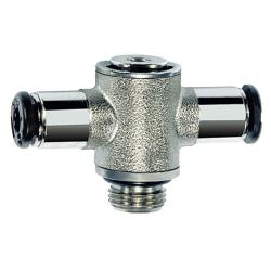 T-steekkoppeling click-clock - draaibaar - vernikkeld messing - diverse buitenschroefdraden - buitendiameter slang 4 tot 12 mm - werkdruk -0,99 tot 16 bar - prijs per stuk