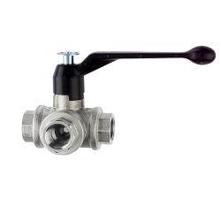 Palloventtiili - 3-tie - nikkel&ouml;ity messinki - T-liit&auml;nt&auml; - Rp 1/4 - 2 - DN 8 - 50 - PN max. 16 - 40 bar - Hinta per kappale