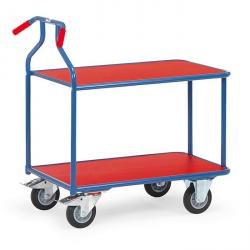 Optiliner-Tischwagen blau/rot - ergonomische Griffhaltung - 400 kg - 2 Böden