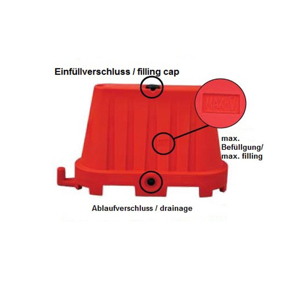 Wegafscheiding (stootrand) - polyethyleen - breedte 400 mm - lengte 1000 mm - hoogte 600 mm - vulhoeveelheid ca. 70 liter water of zand