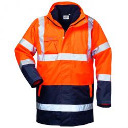 Hoge zichtbaarheid parka "Travis" - maat S tot XXXXL - fluorescerend oranje/marineblauw - EN ISO 20471 klasse 3 - EN 343 - 4 in 1 functie - wind- en waterdicht, ademend