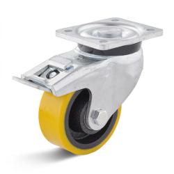 Roulette pivotante très résistante - avec double frein - roue en polyuréthane - Ø de la roue 80 à 125 mm - hauteur totale 120,5 à 165 mm - capacité de charge 250 à 350 kg