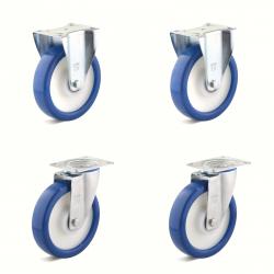 Set de roulettes - Set de 4 roulettes dont 2 roulettes pivotantes et 2 roulettes fixes - Ø de la roue 80 à 200 mm - hauteur totale 100 à 235 mm - capacité de charge/set 450 à 1200 kg