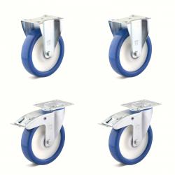 Set de roulettes - Set de 4 roulettes dont 2 roulettes pivotantes avec double frein et 2 roulettes fixes - Ø de la roue 80 à 200 mm - hauteur totale 100 à 235 mm - capacité de charge/set 450 à 1200 kg