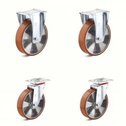 Set de roulettes - Set de 4 roulettes dont 2 roulettes pivotantes et 2 roulettes fixes - Ø de la roue 125 à 200 mm - hauteur totale 155 à 245 mm - capacité de charge/set 1050 à 1500 kg