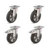Set de roulettes - Set de 4 roulettes pivotantes, dont 2 rouletttes avec double frein - Ø de la roue 125 à 200 mm - hauteur totale 155 à 245 mm - capacité de charge/set 600 à 1200 kg