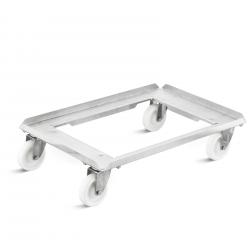 Carro de transporte - de acero inoxidable - con ruedas giratorias de plástico - capacidad de carga 250 kg - diámetro de rueda 100 mm - superficie de carga 600 x 400 mm