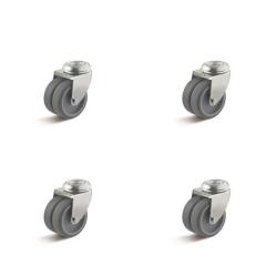 Set de roulettes - Set de 4 roulettes pivotantes avec fixation à œil à roues jumelées - Ø de la roue 50 à 75 mm - hauteur totale 74 à 102 mm - capacité de charge/set 240 à 300 kg