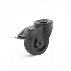 Roulette pivotante avec fixation à oeil - roue en polyuréthane - avec double frein - Ø de la roue 100 mm - hauteur totale 124 mm - capacité de charge 200 kg