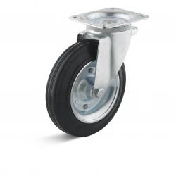 Rolka obrotowa - pełna guma - na kosze na śmieci - Ø koła 200 mm - wysokość konstrukcyjna 238 mm - nośność 205 kg