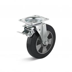 Roulette pivotante avec double frein - roue en caoutchouc élastique solide - pour les conteneurs à poubelles - Ø de la roue 200 mm - hauteur totale 238 mm - capacité de charge 400 kg