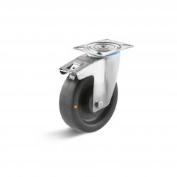 Roulette pivotante - inox - avec blocage double et roue polyamide conductrice d'électricité - Ø de roue 80 à 200 - charge max. 150 à 350 kg