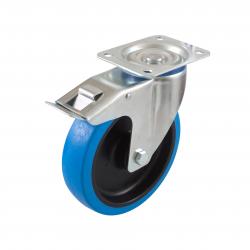 Stop drejeligt hjul - termoplasthjul - med monteringsplade - L-BIL-TEGK-DSN - cylindrisk - rulleleje - hjuldiameter 80 til 200 mm - samlet h&oslash;jde 108 til 235 mm - b&aelig;reevne 100 til 300 kg - bl&aring;