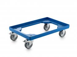 W&oacute;zek transportowy z 2 zestawami kołowymi skrętnymi z hamulcem i 2 zestawami kołowymi stałymi - 600 x 400 mm - niebieski