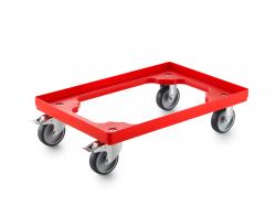 W&oacute;zek transportowy z 2 zestawami kołowymi skrętnymi z hamulcem i 2 zestawami kołowymi stałymi - 600 x 400 mm - czerwony