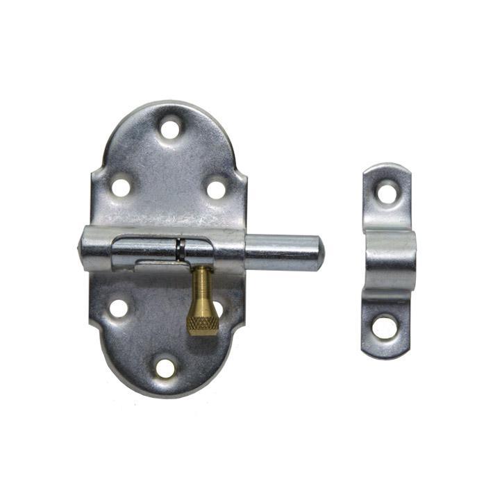 Feder-Grendelriegel - verzinkt - 10 Stück - mit Schlaufe & Messing-Knopf