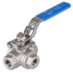 Kogelkraan Eco-Line - roestvrij staal - 3-weg - T-boring - IG G 1/4" tot G 2" - DN 11,6 tot 38 - PN 0 tot 63