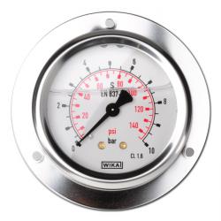 Glycerine-manometer - van -1 bar tot 1000 bar klasse 1,6/1 - Ø 63/100 mm - met frontring - horizontaal