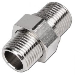Scheidbare dubbele nippel - messing vernikkeld - conisch afdichtend - 2 buitenschroefdraden R 1/8" tot R 1" - PN 16 bar