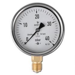 Capsuleveermeter klasse 1,6 - van -600 mbar tot 250 mbar - roestvrij staal - staand