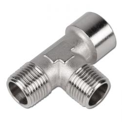 T-Stück - Messing vernickelt - 2 kon. Außengewinde R 1/8" bis R 1/2" - 1 zyl. Innengewinde G 1/8" bis G 1/2" - PN 16