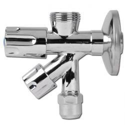 Válvula de escuadra y conexión aparato - Latón cromado - Rosca exterior G 1/2" - Racor de compresión G 3/8"