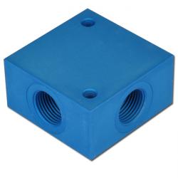 Kryssfordeler - aluminium - blokkform - 4 syl./meter. Innvendig gjenge M5 til G 1/2" - PN 16