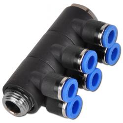 Distribuidor múltiple - 6 vías - con rosca cilíndrica