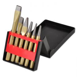 Juego de herramientas de 6 piezas compuesto por cincel plano, cincel en cruz, punzón, punzón central y bolígrafo
