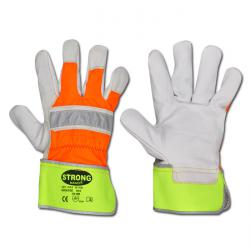 Werkhandschoen "Hi-Vis"  - Volledig rundleer, naturel -  met fluoriserende handrug en manchet - Norm 388/ Klasse 1131