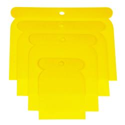 Plastikowy zestaw szpatułek - 4 sztuki - szerokość arkusza od 50 mm do 120 mm - żółty