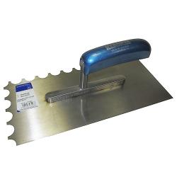 Glättekelle - halfronde tanden - gehard staal - bladlengte 280 mm - bladbreedte 130 mm - houten handvat