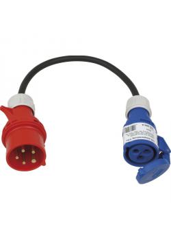 Cable adaptador SIROX® - Clavija de 5 pulgadas, acoplamiento de 3 polos - Tensión nominal clavija 400 V - Tensión nominal acoplamiento 230 V - Corriente nominal 16 A - Clase de protección IP 44