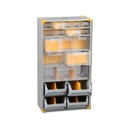 Metalen opbergbak voor kleine onderdelen VarioPlus Depot M 40 - met 15 laden - Buitenafmetingen (B x D x H) 300 x 165 x 565 mm