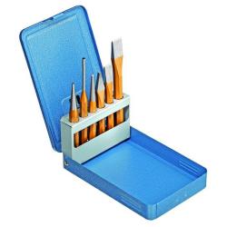 Ciseau set - dans la cartouche de pliage de métal - 6 pcs. - y compris divers burins, poinçon épingle corps ..