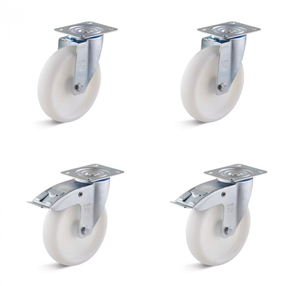 Rolset - 4 zware zwenkwielen - wiel-Ø 80 tot 200 mm - bouwhoogte 100 tot 235 mm - draagvermogen/set 450 tot 1050 kg